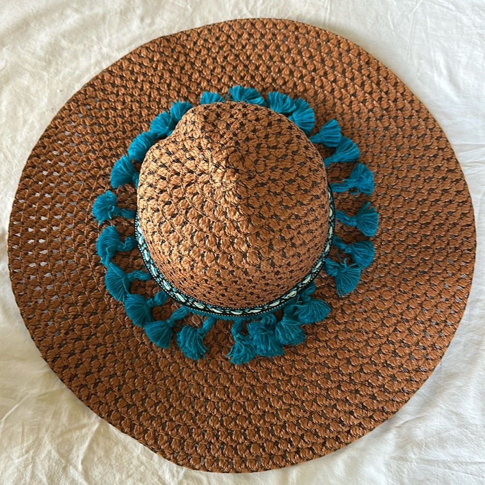 Handmade straw, Boho floppy sun hat